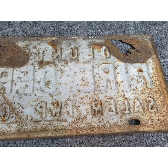 Volunteer Fire Dept License Plate Sign Salem Twp Co. 1 Vintage Rusted OH Monroe - Picture 10 of 10